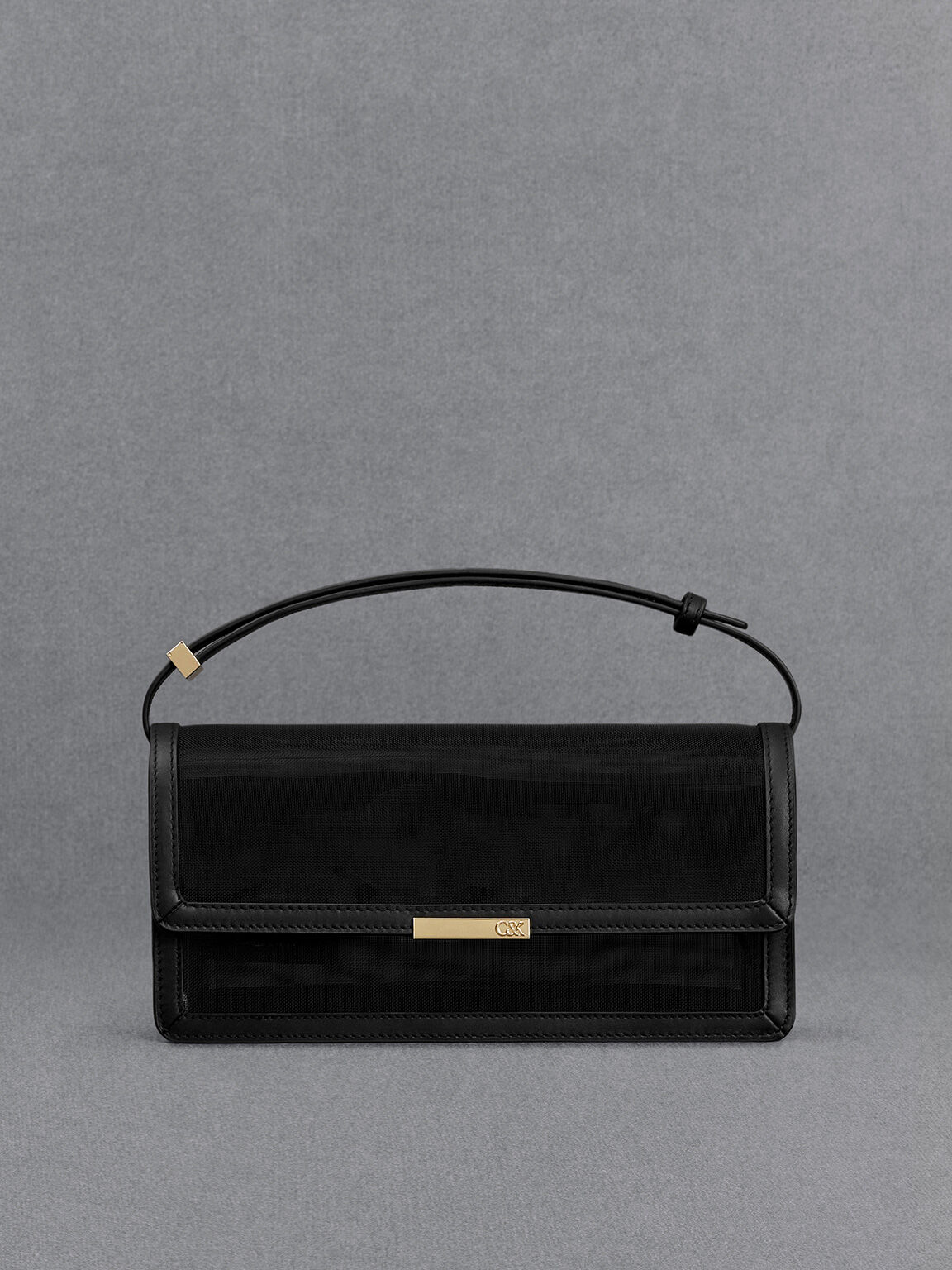 メッシュ&レザー モノグラムショルダーバッグ - ブラック | CHARLES