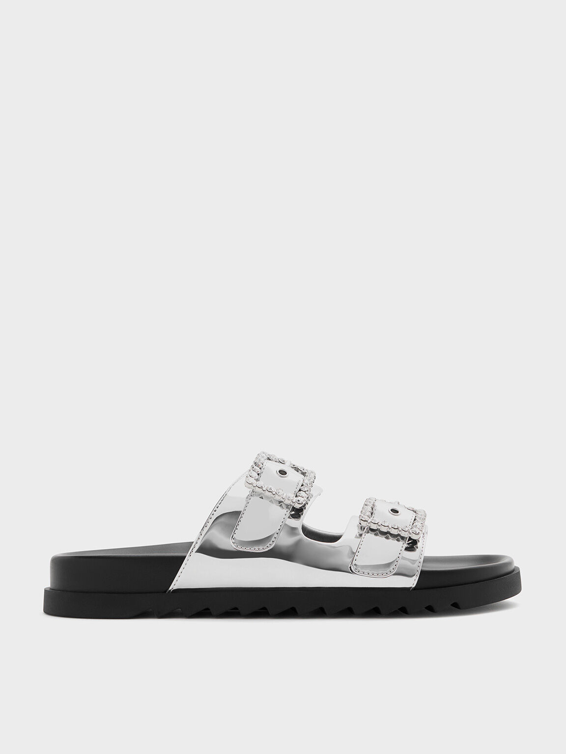ジェムバックル ダブルストラップサンダル - シルバー | CHARLES