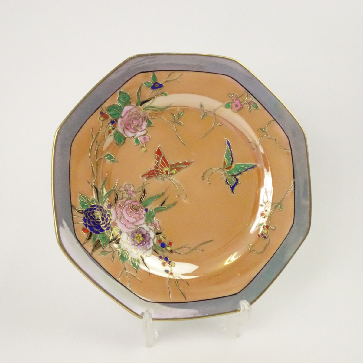 オールドノリタケ ラスター彩 蝶と花の八角形プレート 飾り皿 アンティーク