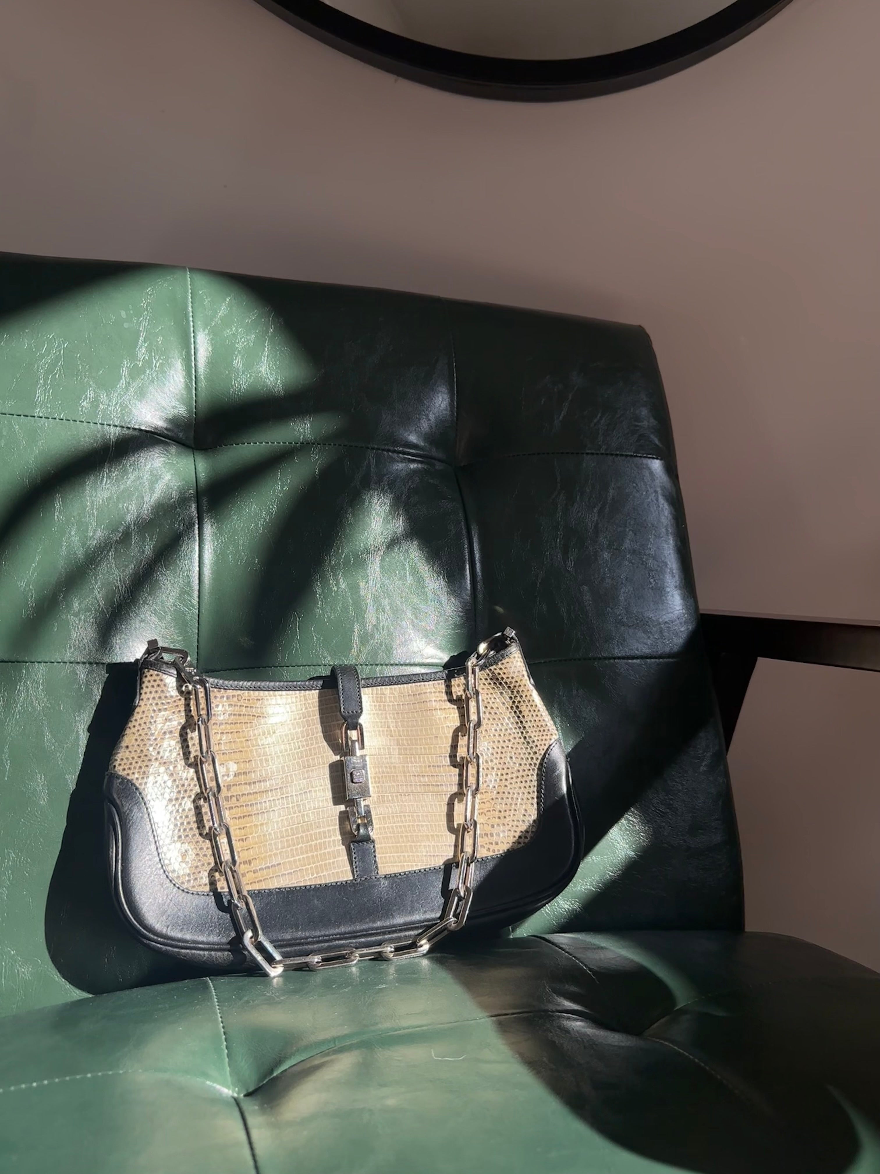 Gucci Jackie in exotic lizard leather silver chain strap - Tom