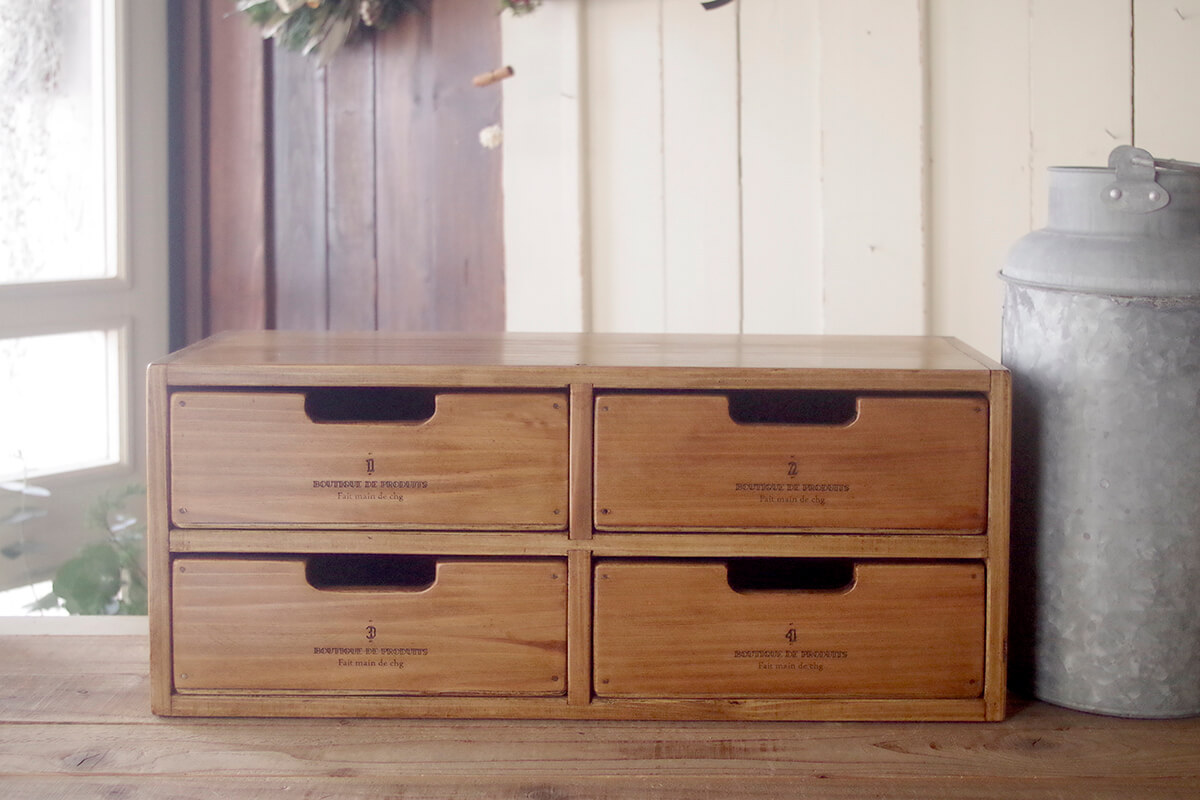 アンティーク風木製4ドロワーボックス｜手作りの木製小引出し｜通販