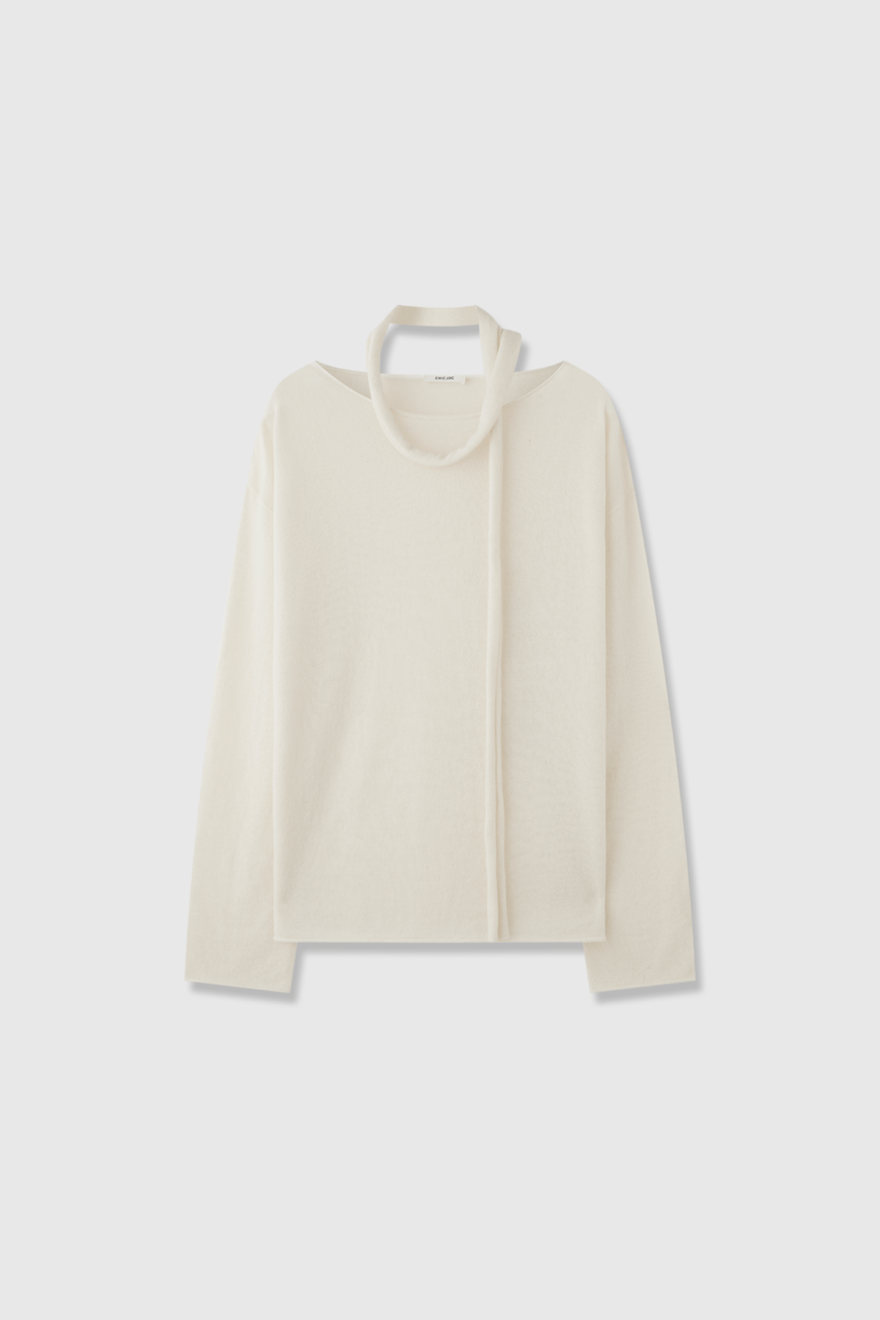 Cashmere Silk Boat Neck Top with Ultra-Fine Scarf