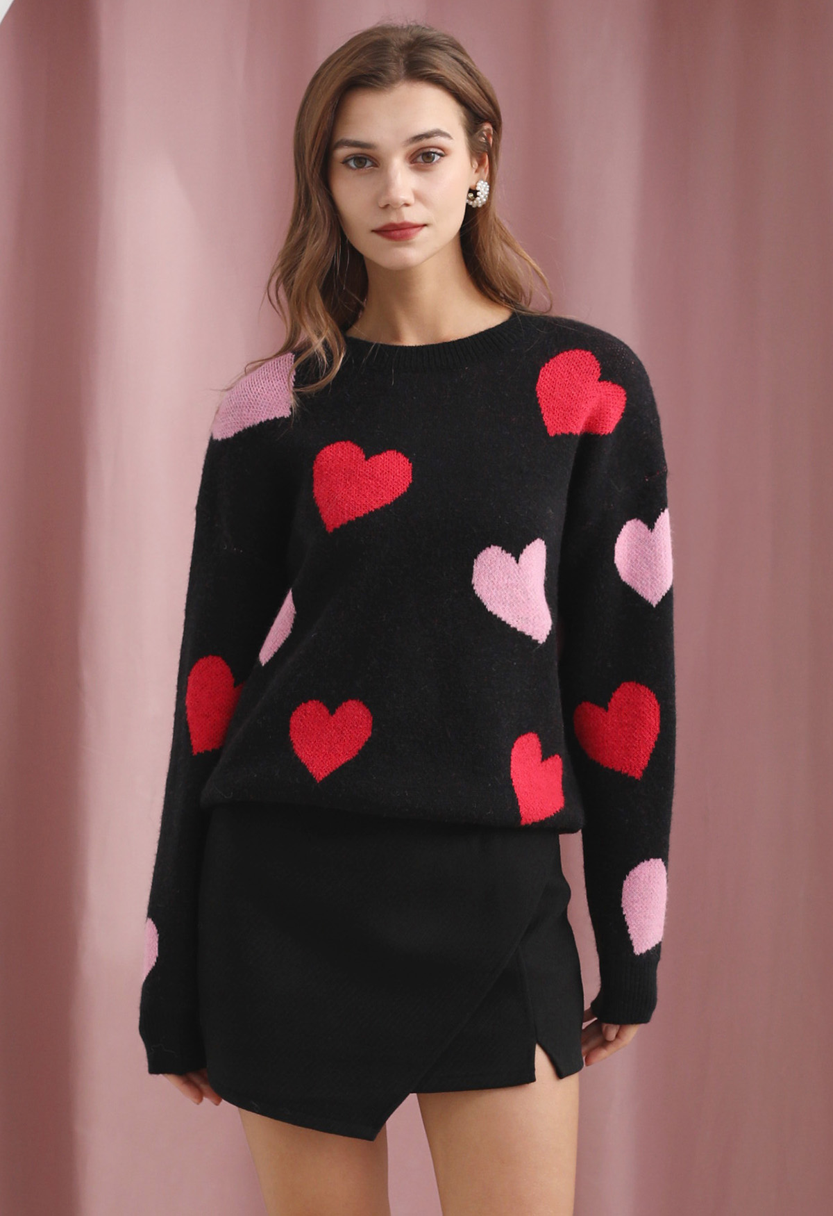 Cozy Love Heart Pattern Knit Sweater - Boho Chic, Indie & Romantic
