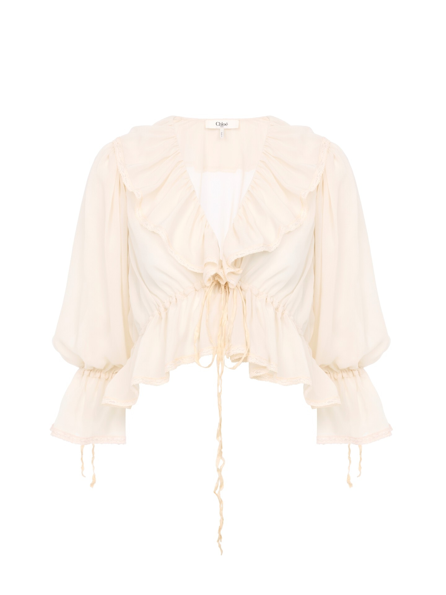 Cropped V-neck ruffle top in silk georgette & lace White - Chloé