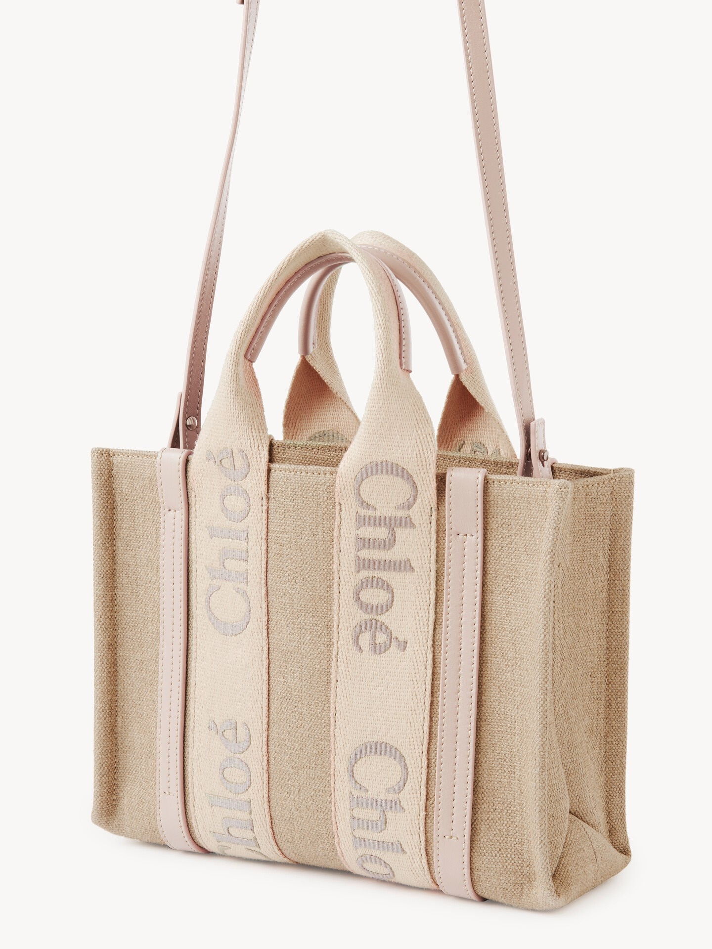 Small Woody tote bag in linen Grey - Chloé