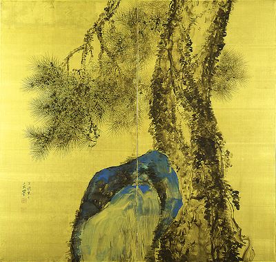 平福百穂「老松と岩」｜秋田市立千秋美術館 収蔵品データベース