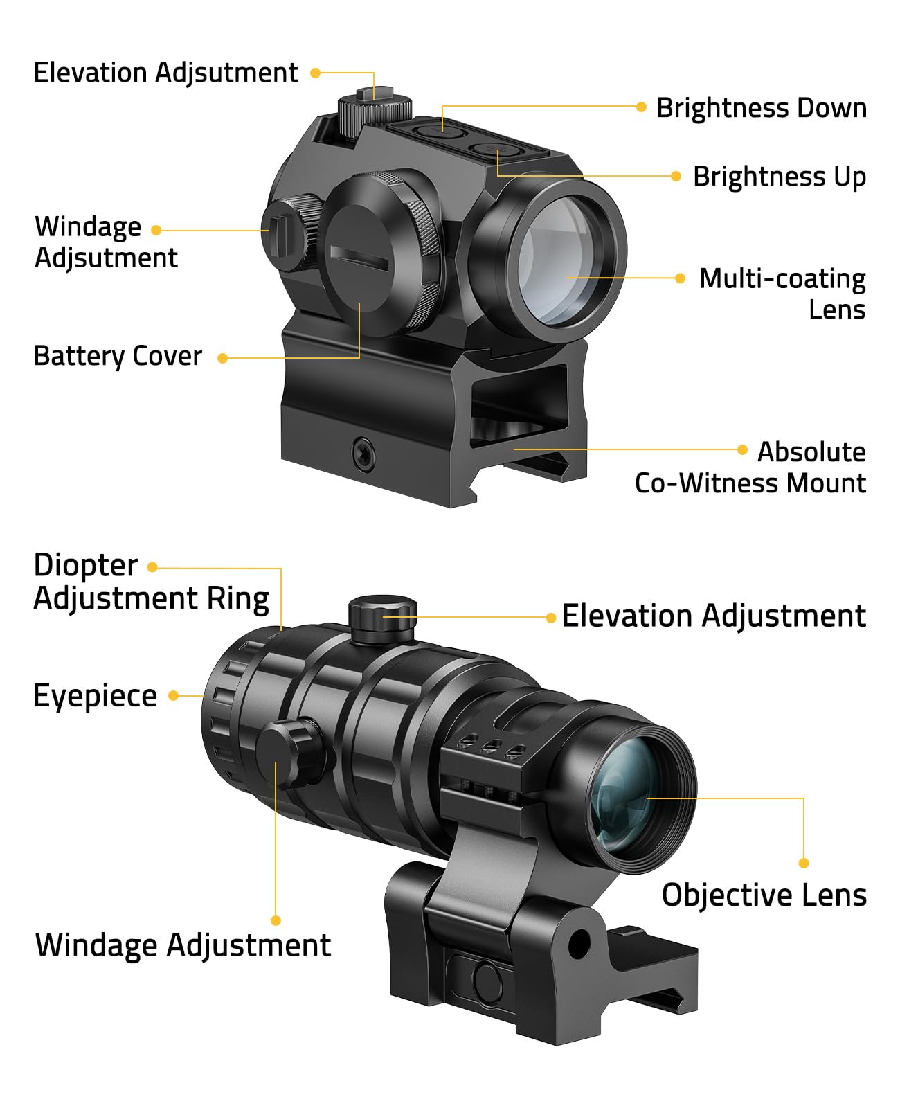 CVLIFE JackalHowl Green Dot Sight & 3X Magnifier Combo Set