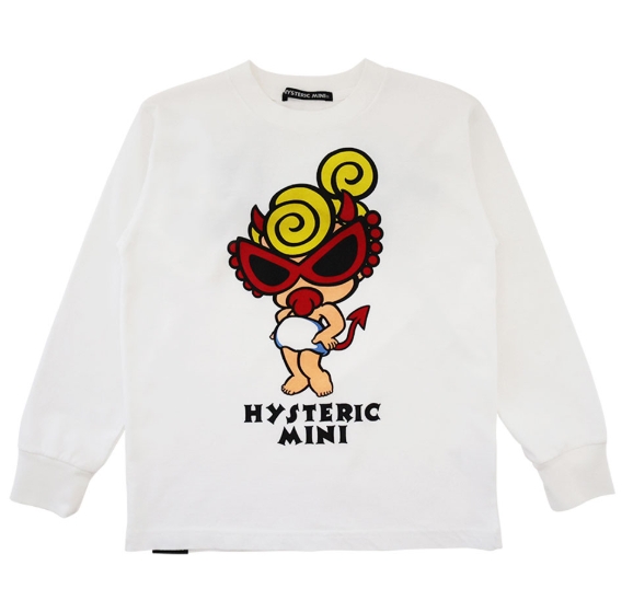 Hystericmini FLY WITH DEVIL MINI 羽付き 長袖Tシャツ 00；ホワイト