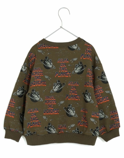 MakeYourDay 宇宙でひと休み総柄裏毛トレーナー カラー；カーキ