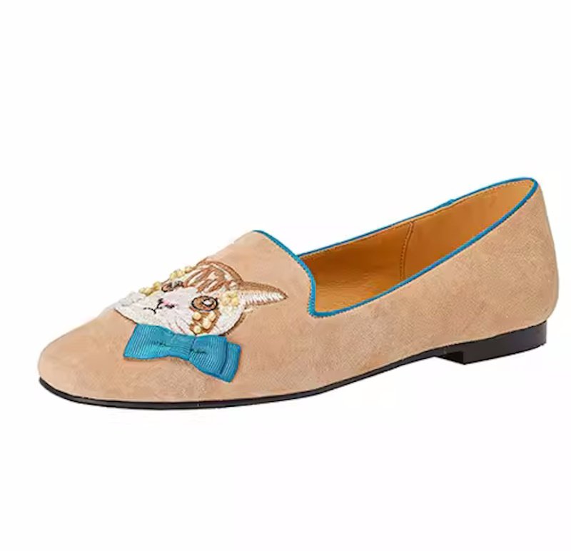 Women's Cat embroidered flat pumps slip-ons shoes キャット猫刺繍