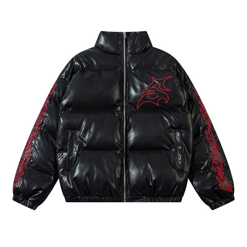 Street Embroidered Leather Down Jacket ユニセックス 男女兼用