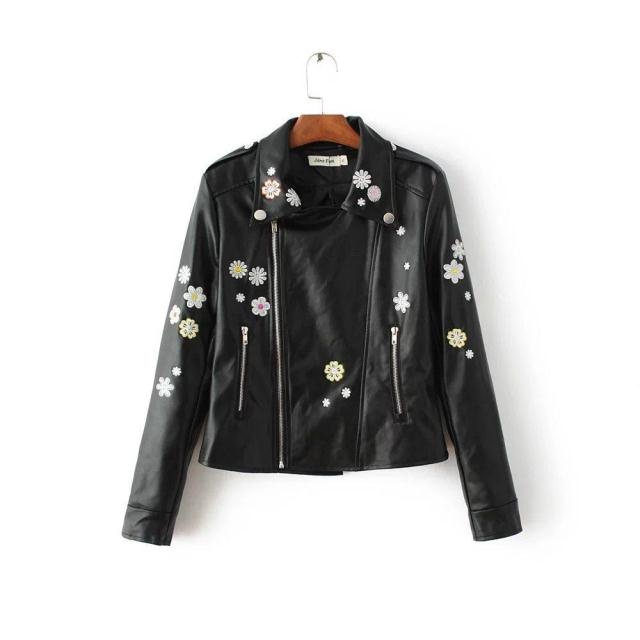 フローラル花柄刺繍付レザーライダースジャケット ブルゾン コート
