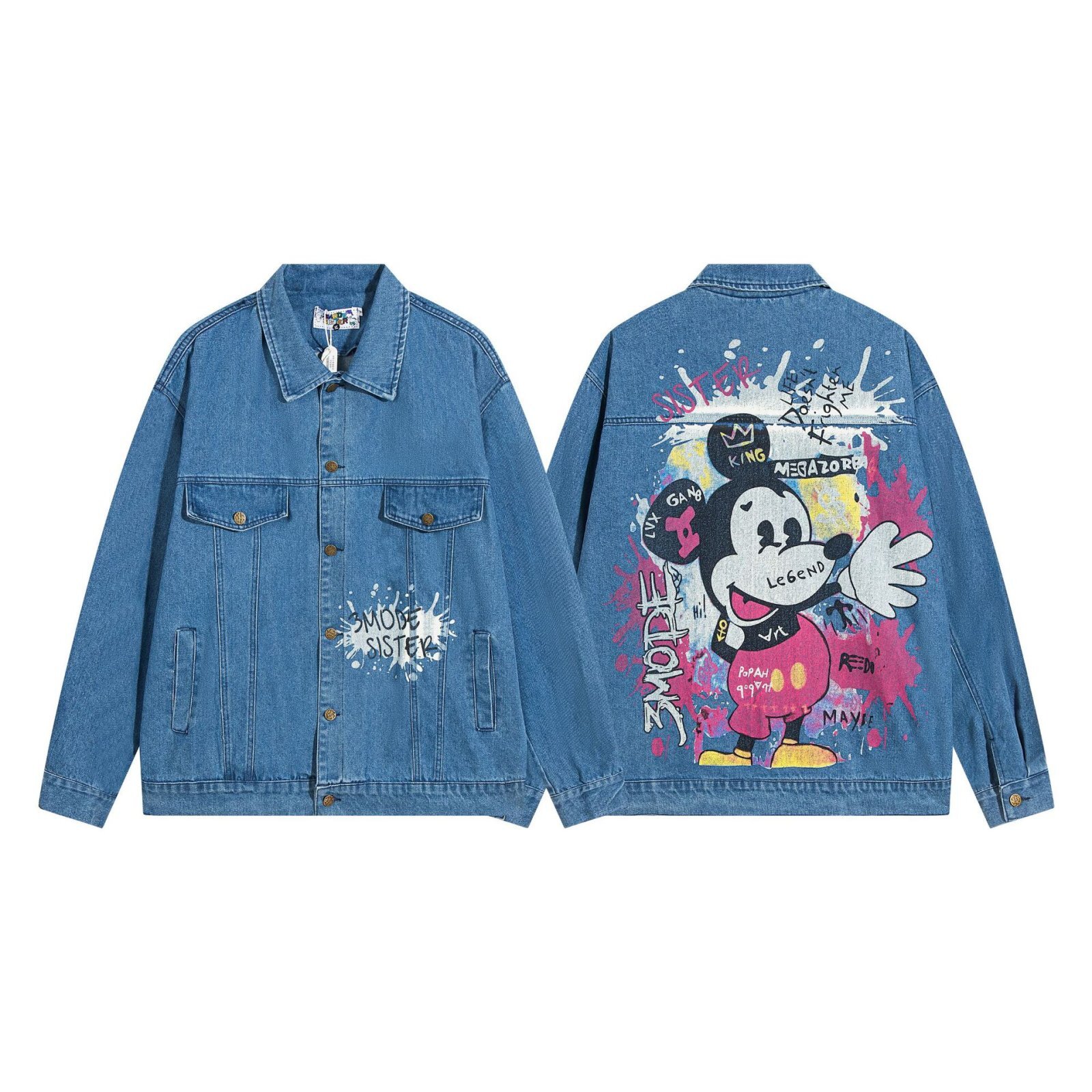 3MODE SISTERMickey Mouse graphic paint graffiti denim jacket G
