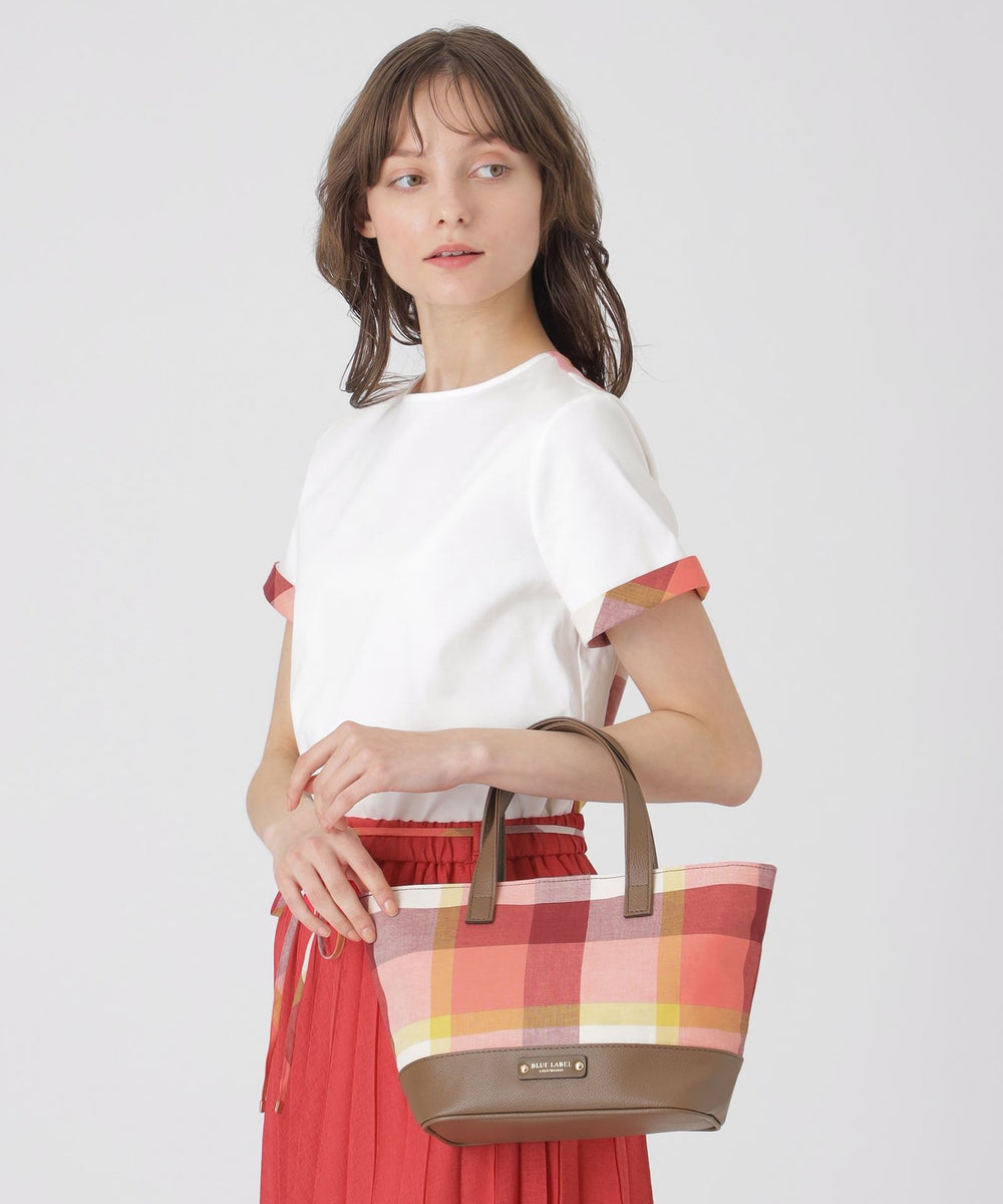クレストブリッジチェックコットンリネンミニトート（バッグ）｜BLUE