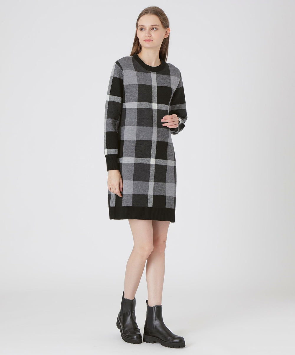 クレストブリッジチェックウーリージャカードドレス（ドレス）｜BLUE