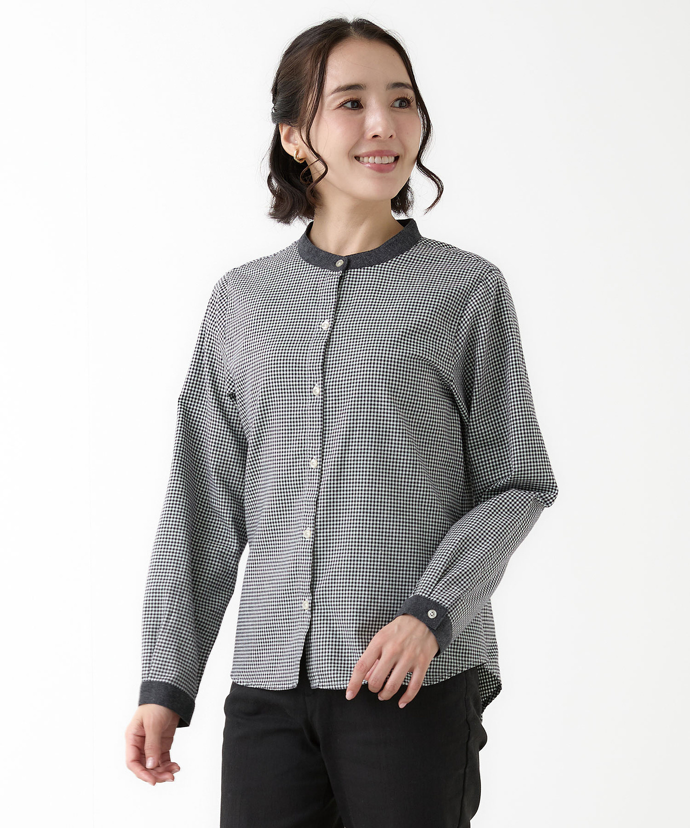 レディース バンドカラー チェック柄 ブラウス通販 [0301-56100