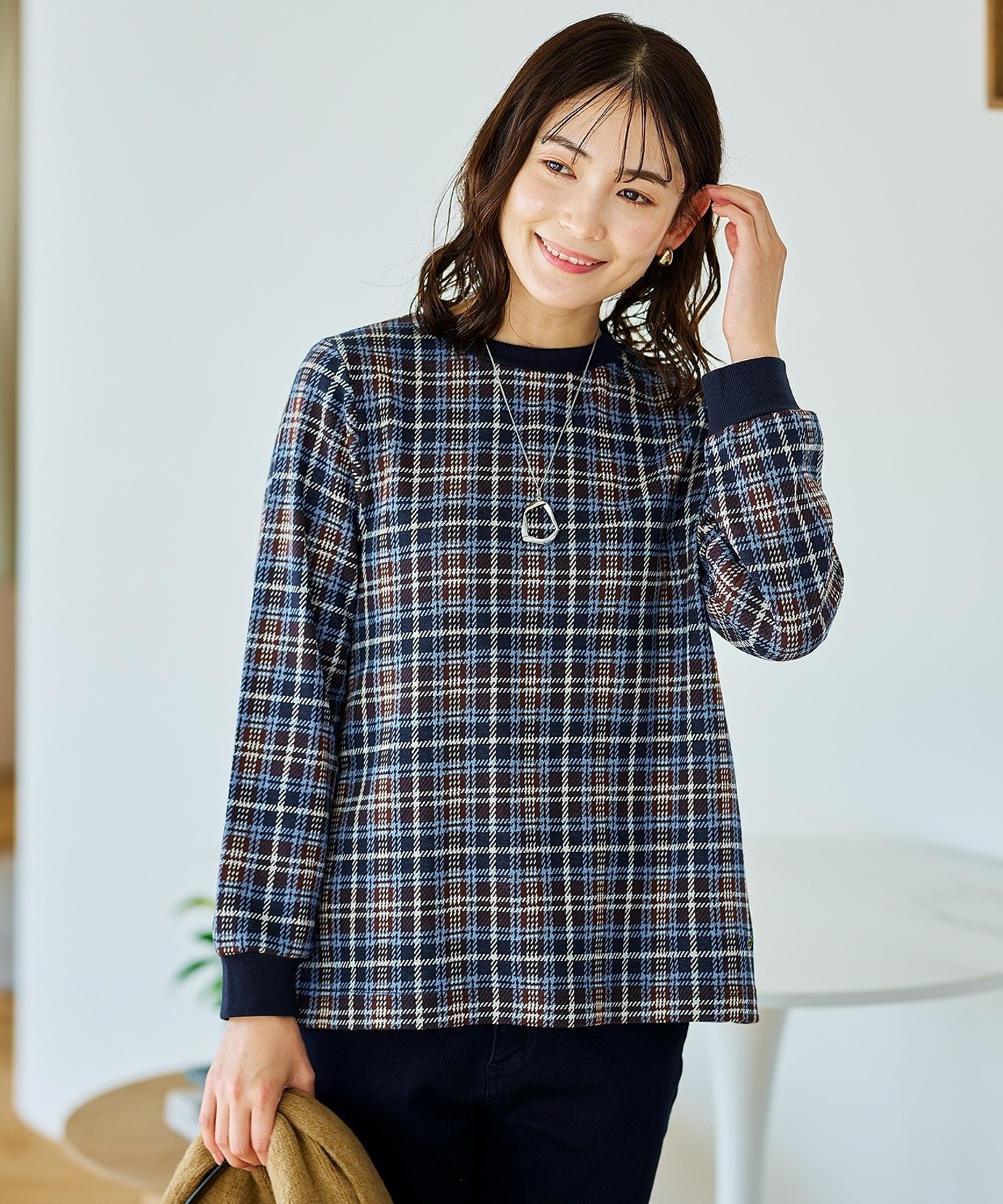 レディース チェック柄 リブ配色 プルオーバー通販 [0302-55226