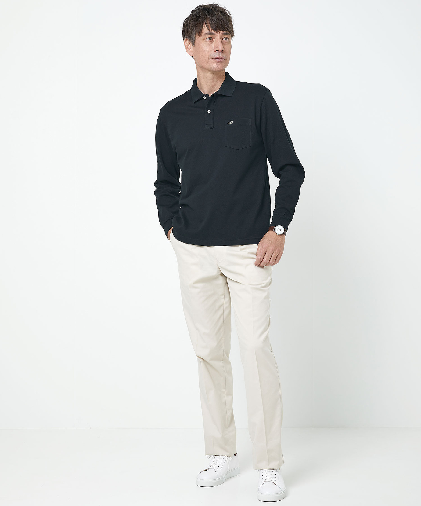 メンズ 【ベストセラー】ワンポイント長袖ポロシャツ【日本製】通販