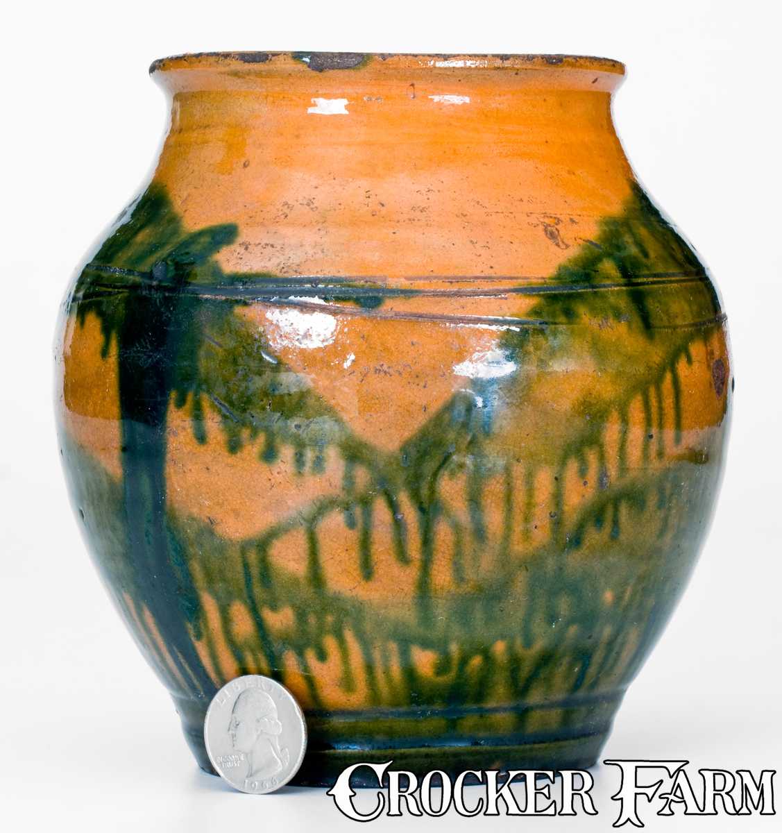 Outstanding C. A. Haun, Greene County, TN Redware Jar with Copper