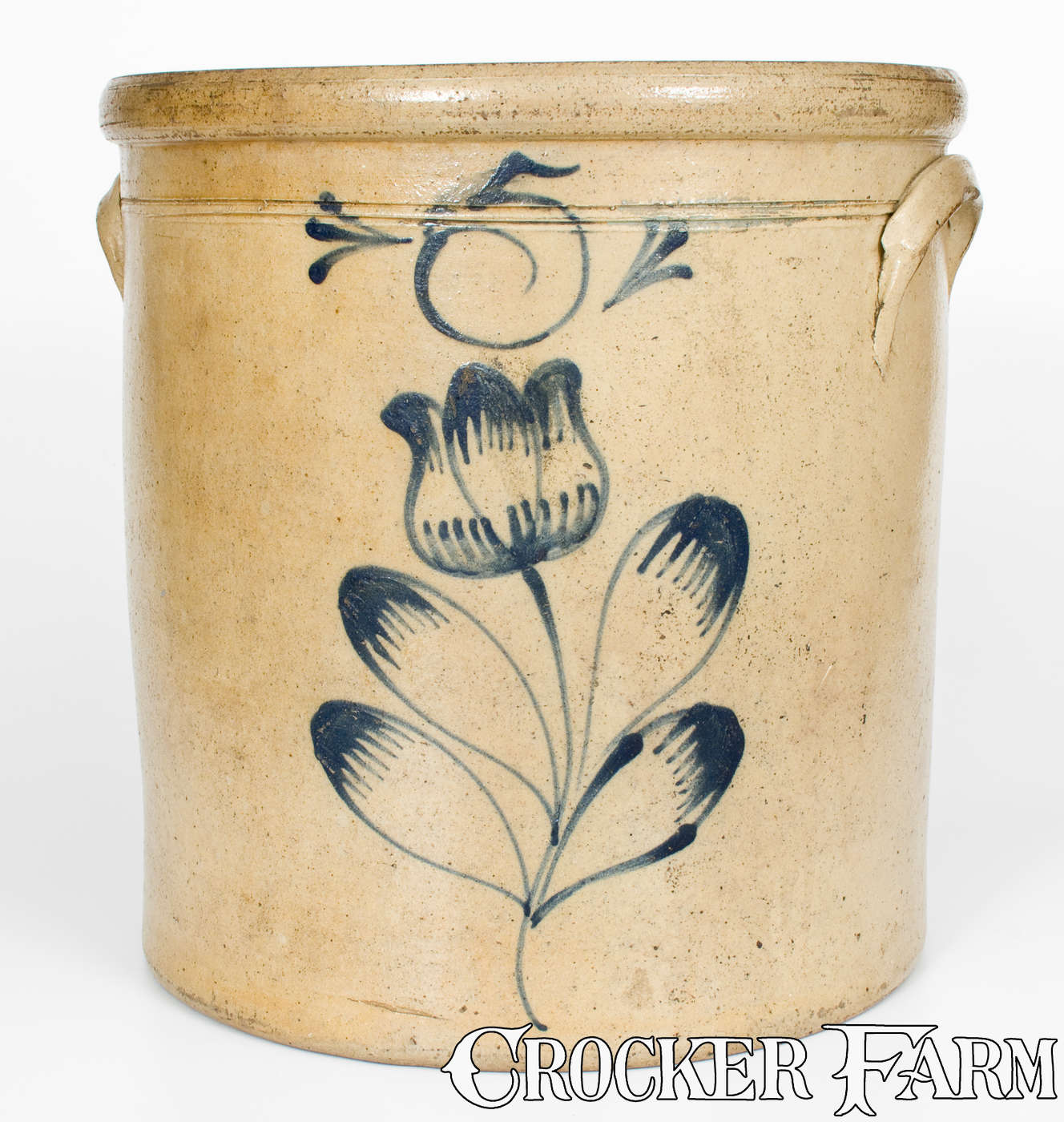 5 Gal. Ohio Stoneware Crock with Fine Slip-Trailed Floral