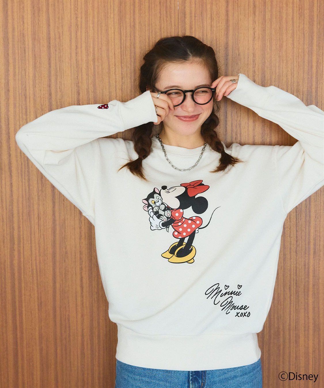 Disney/ディズニー】Minnie Mouse/ミニーマウス裏毛ドロップショルダー