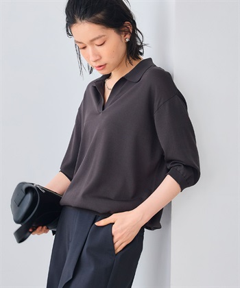 UV/洗える》サマ美え スキッパーポロニットプルオーバー CROSS