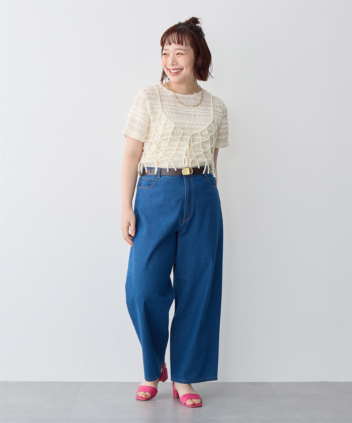 anyfee/プラスサイズ】デニムワイドパンツ Life Style by cross marche