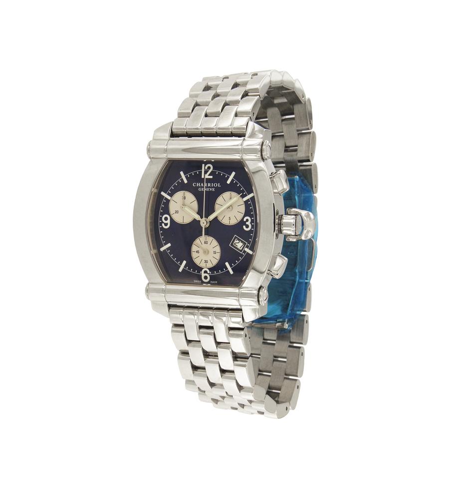 Charriol Columbus Tonneau Chronograph Blue Dial 060T2 – Crown Jewelers