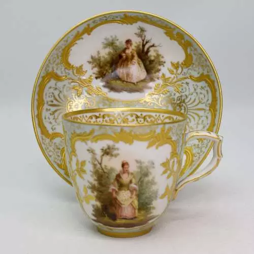 Fine and rare KPM Berlin handpainted Neuzierat Cup and Saucer