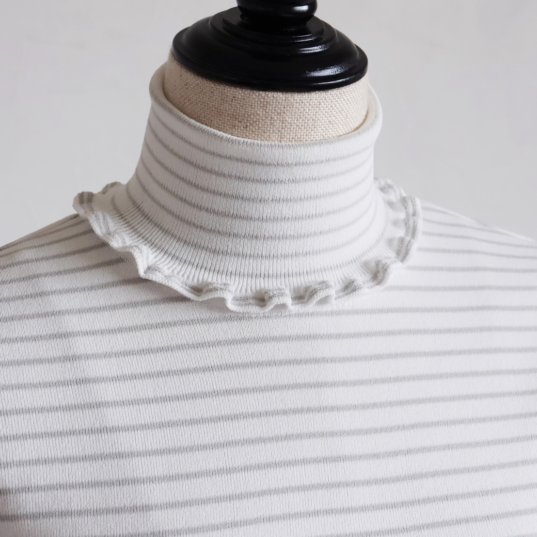 ボーダー柄 タートルネック 7分袖ストレッチプルオーバー【JM1278BD