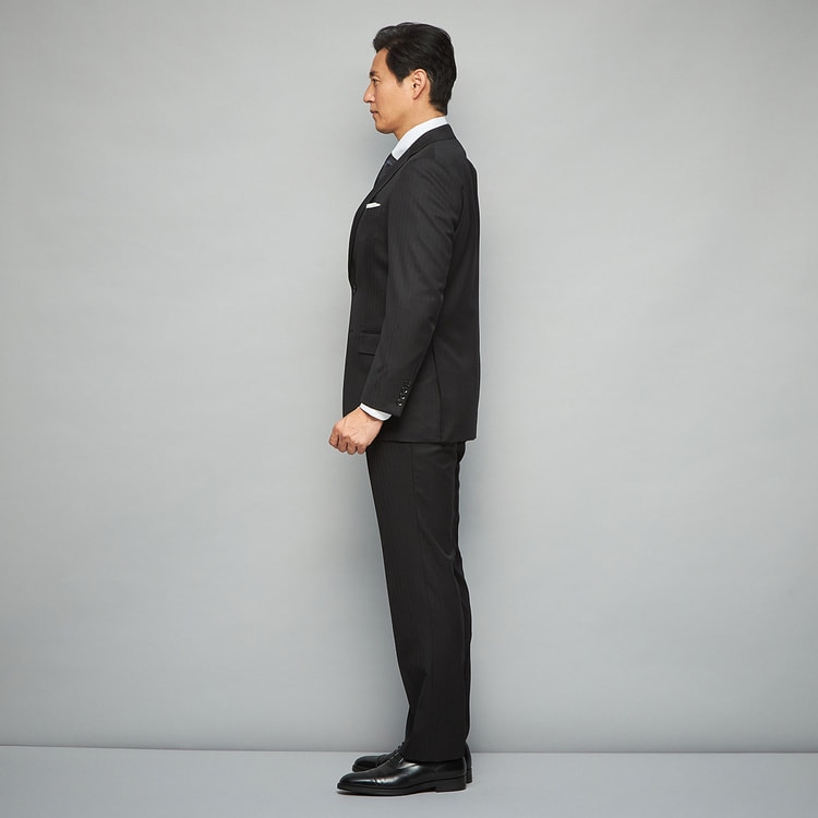 アウトレット】日本製素材 黒織柄ストライプスーツ ベーシック JUNKO
