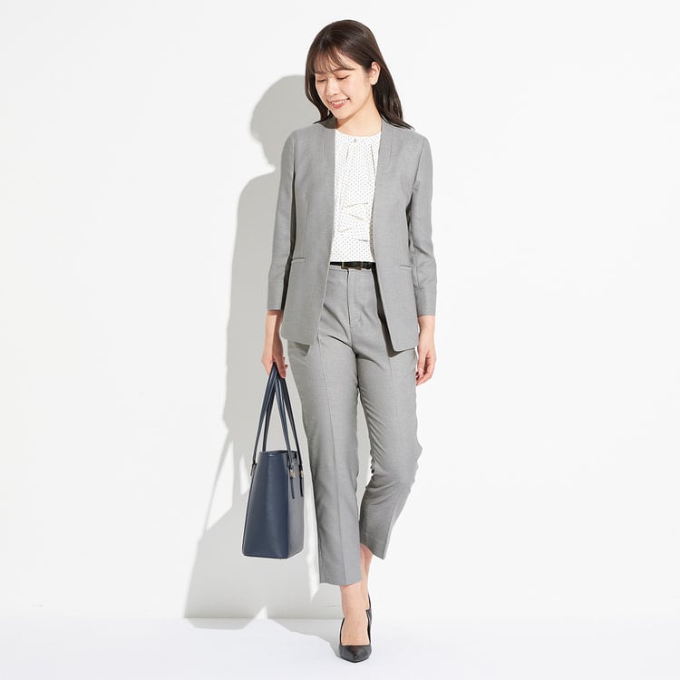 アウトレット】【夏向け】麻調ノーカラージャケット ライトグレー