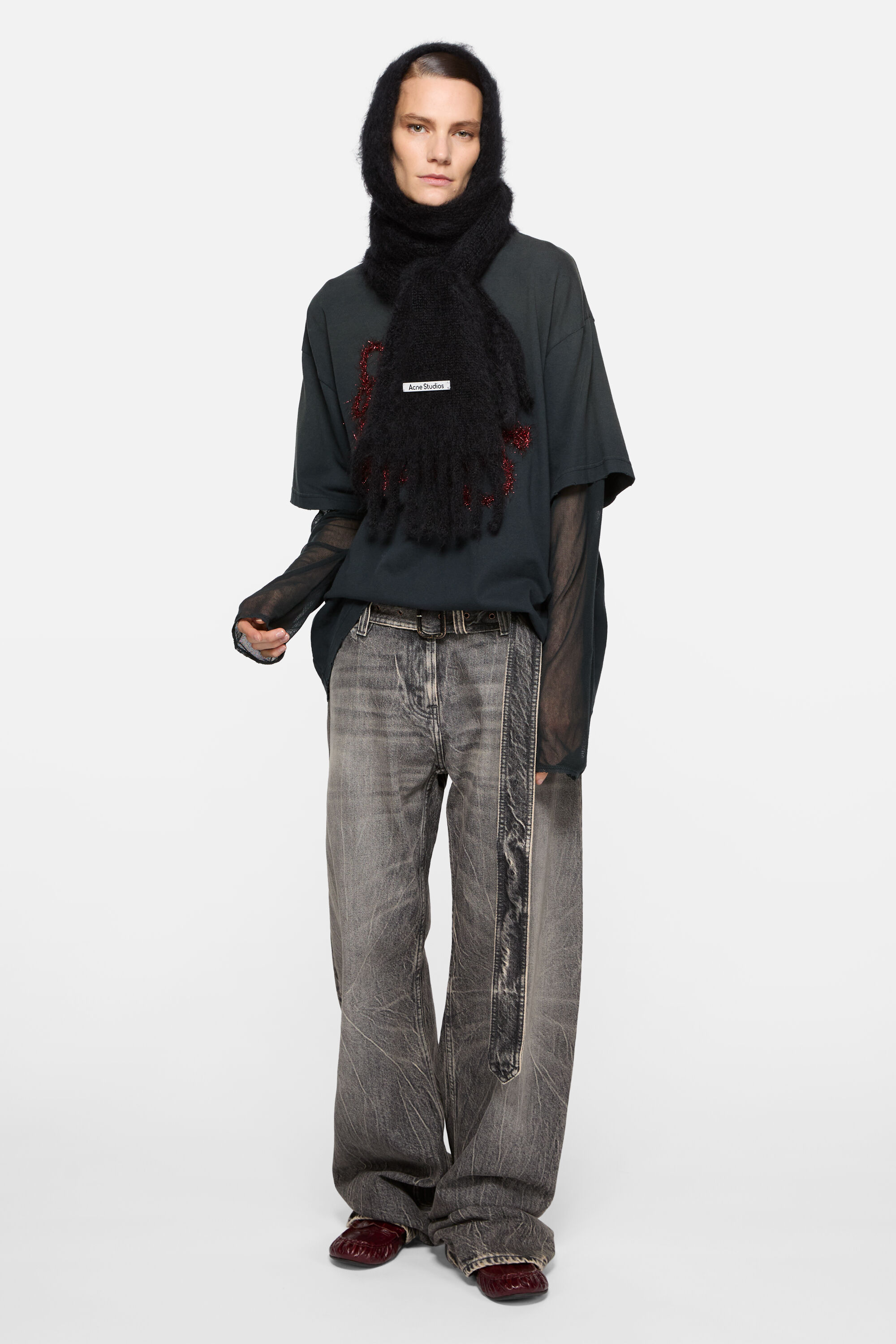 Acne Studios - フード付きモヘアスカーフ - ブラック