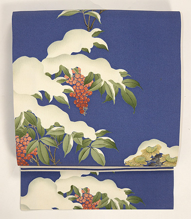 雪持ち南天名古屋帯