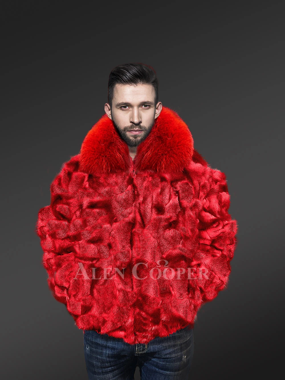 Bomber in Fox Fur for Men in Wavy Fur Sections