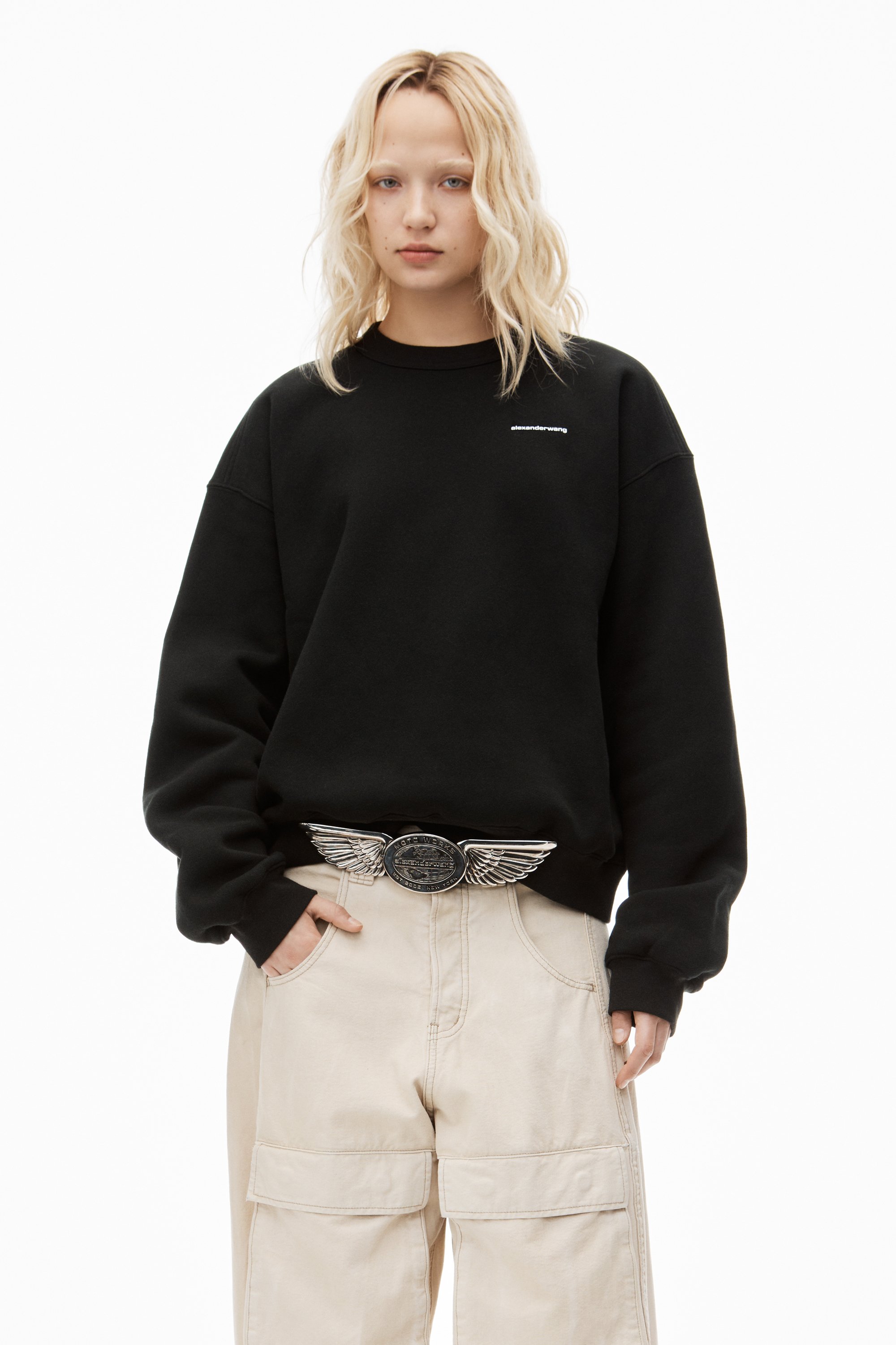 UNISEX CREWNECK SWEATSHIRT IN DENSE FLEECE in BLACK | alexanderwang®