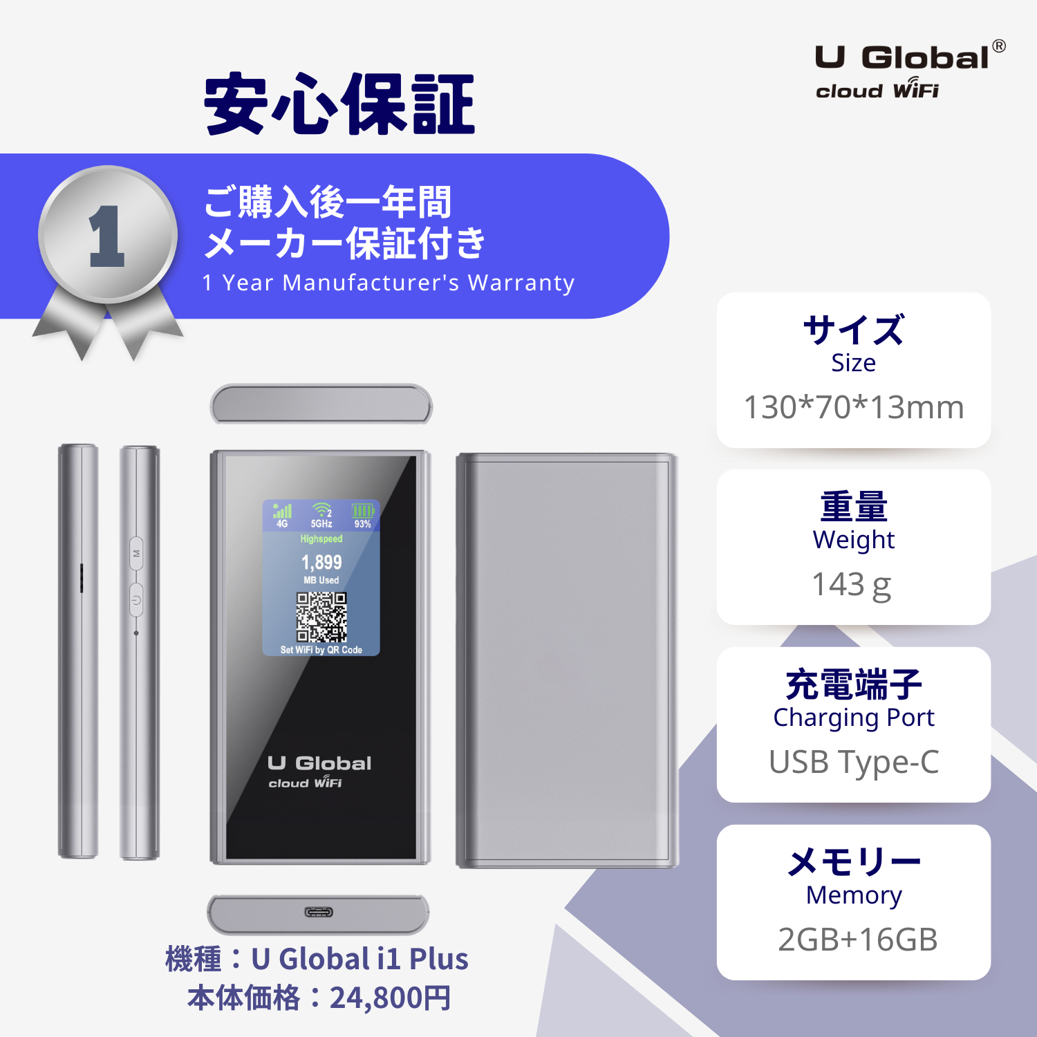 U Global i1 Plus+50GB/365日有効日本国内データ付き--U Global Cloud