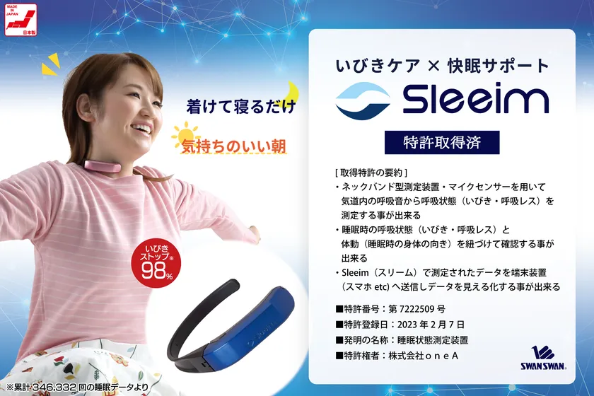 いびきケア商品『Sleeim(スリーム)』特許取得のお知らせ 発明：睡眠