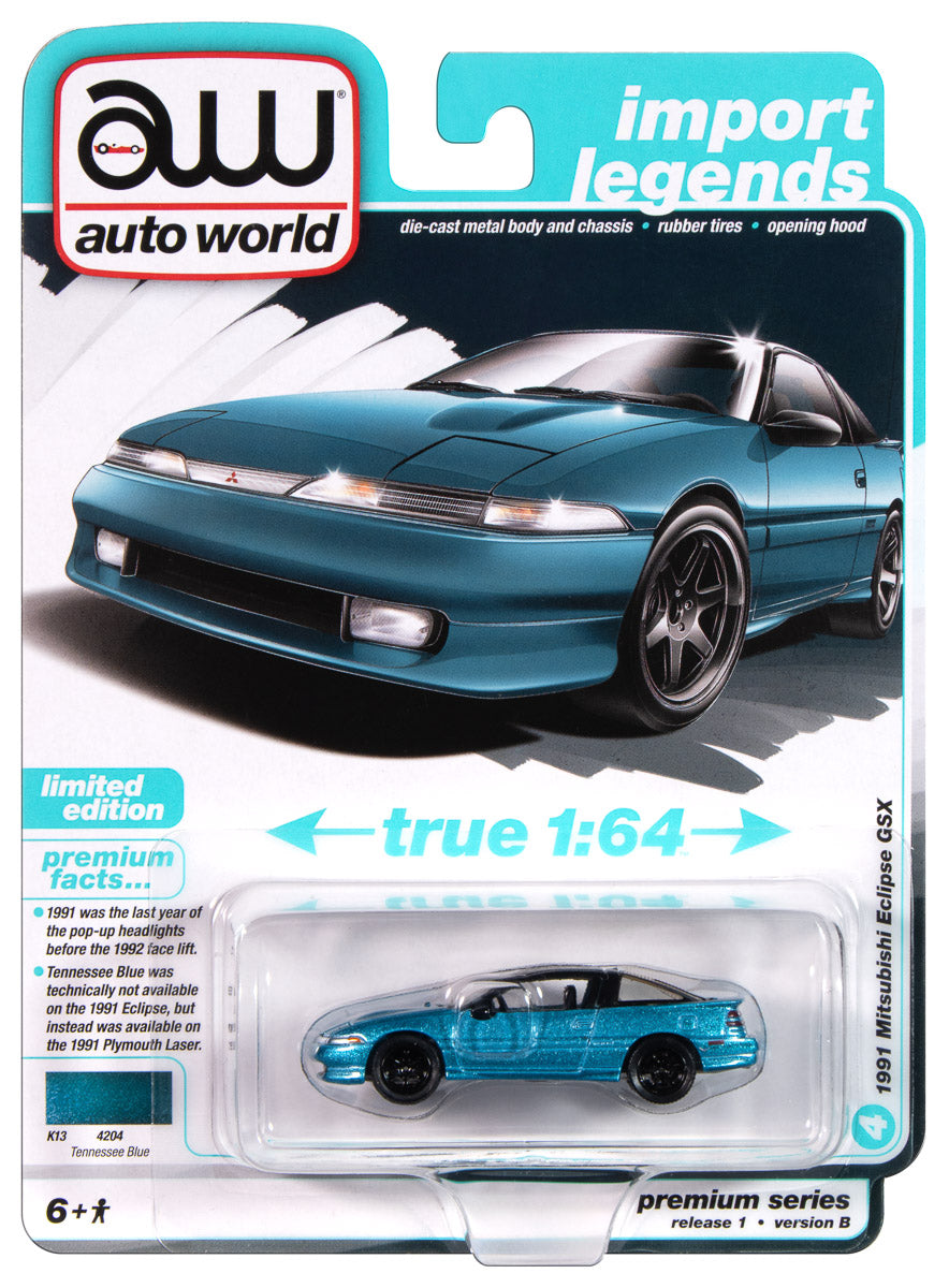 Auto World 1991 Mitsubishi Eclipse GSX (Tennessee Blue) 1:64