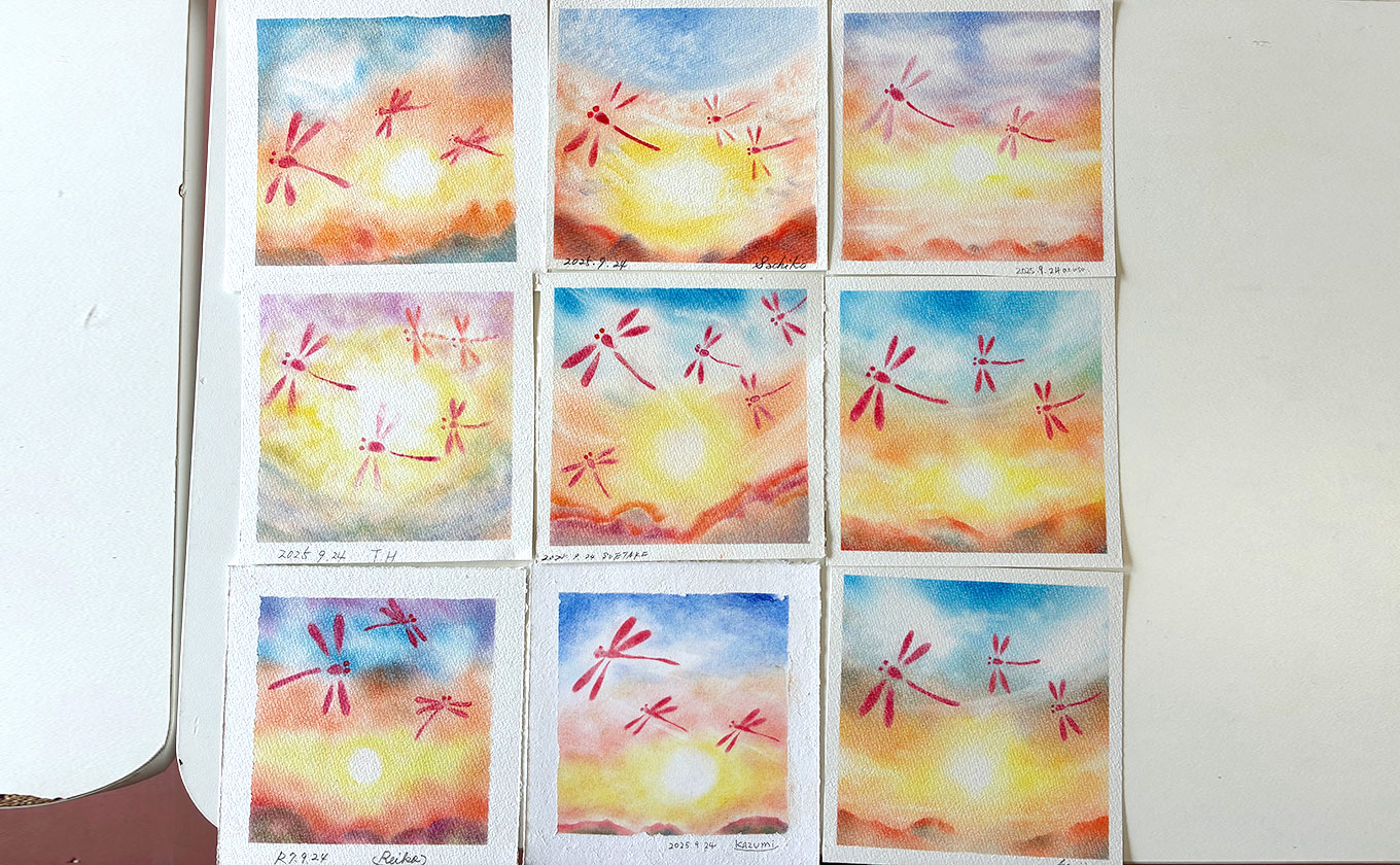 パステルシャインアート「夕焼けの赤とんぼ」 | アートセラピーパーク