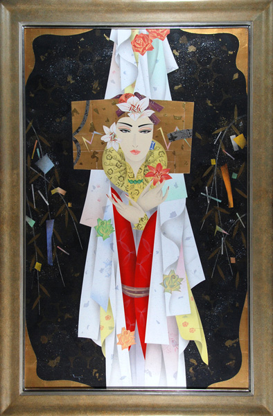 谷川泰宏絵画夜紅原画ミックスメディア