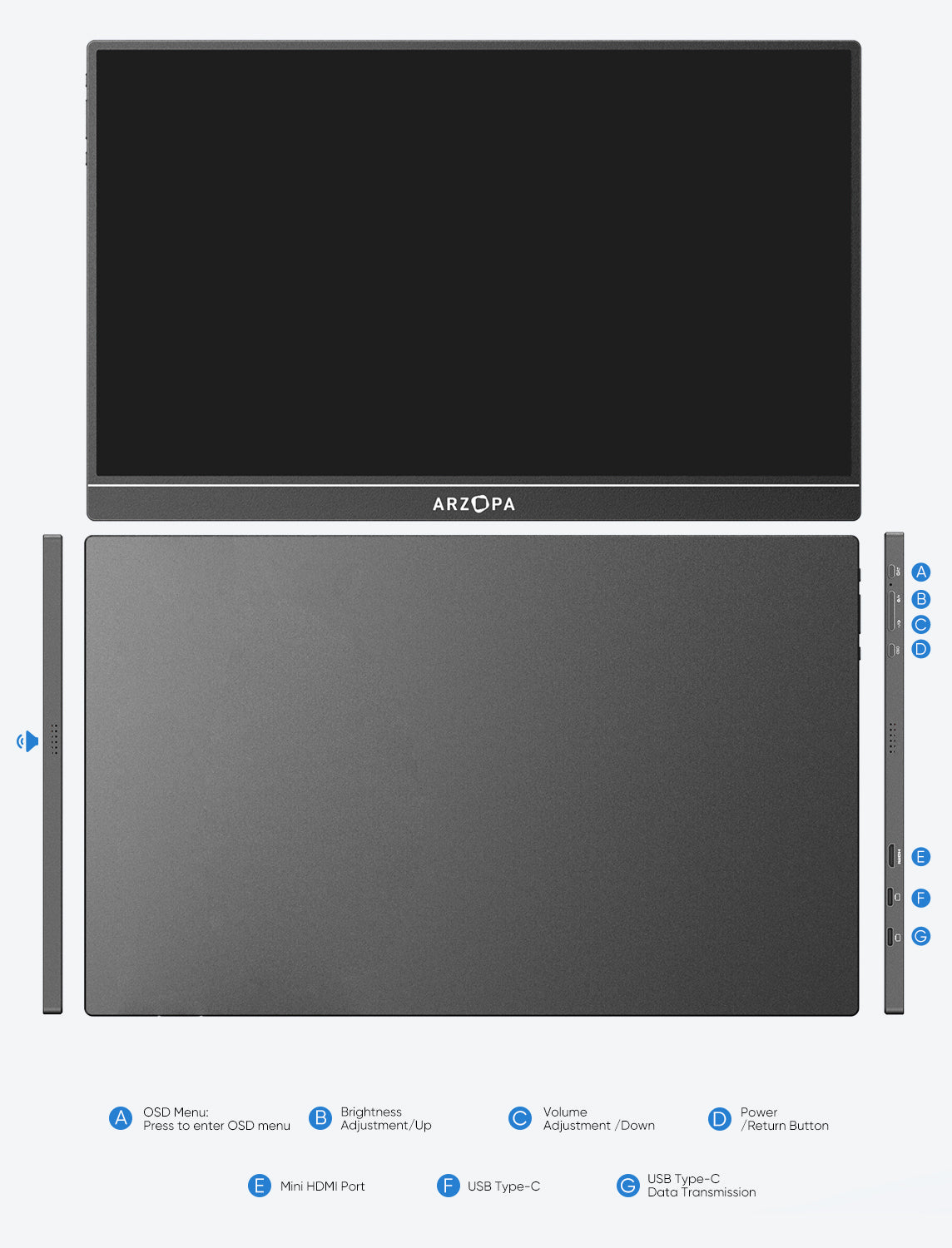 Portable Laptop Monitor Arzopa S1 Table 15.6'' 1080P Screen Extender