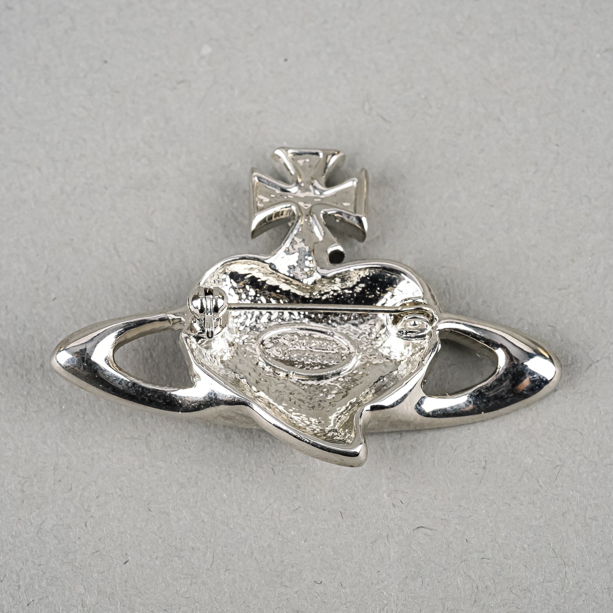 VIVIENNE WESTWOOD Silver Tone CZ Black Enamel Orb Brooch - Around