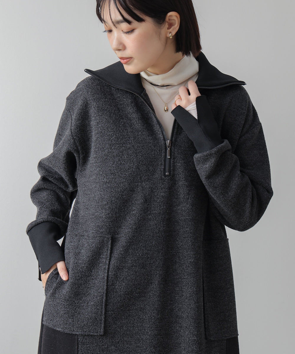 ウールライクメルトンハーフジップワンピース
