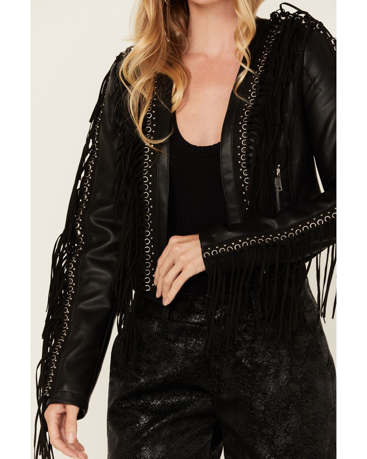 Azalea Wang Women's Oliver Faux Leather Fringe Jacket | Boot Barn