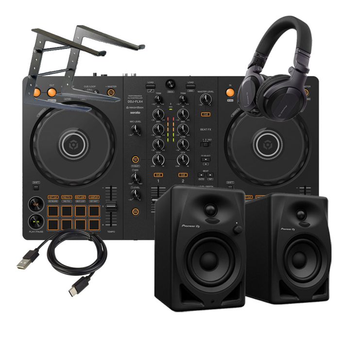 Pioneer DJ DDJ-FLX4 & DM-50D & HDJ-CUE1 & Stagg Laptop Stand & USB