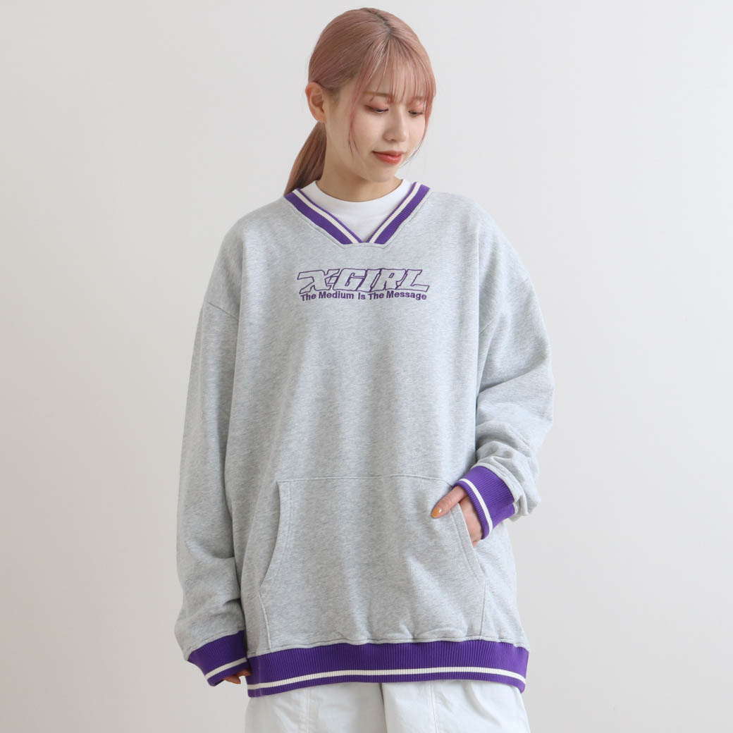 X-girl エックスガール STRIPED RIB SWEAT TOP｜BORN FREE ONLINE SHOP