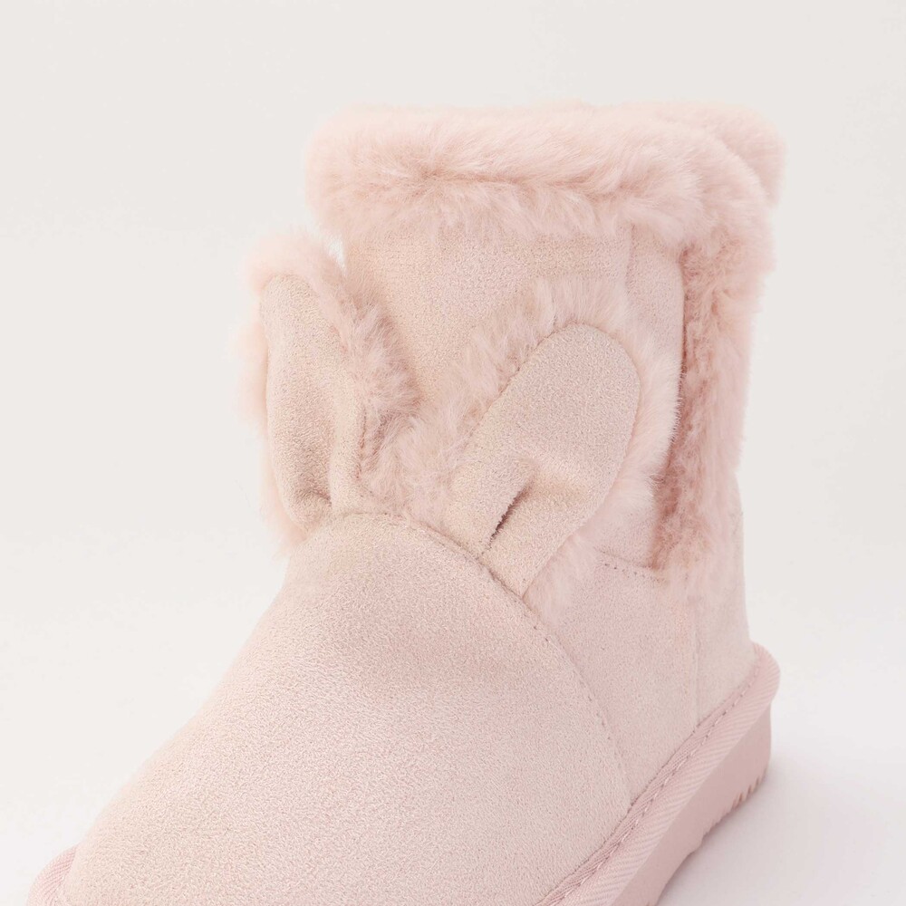 ウサギクマアニマル耳付きムートンブーツ(15~18cm)(14cm ベージュ