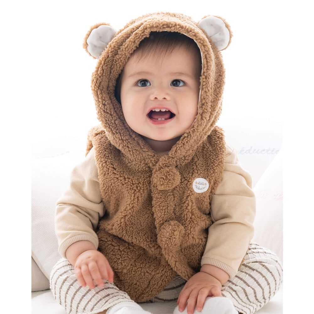 アニマル 】 モコモコ クマ ヒツジ フリース 耳付き ベスト (60~90cm