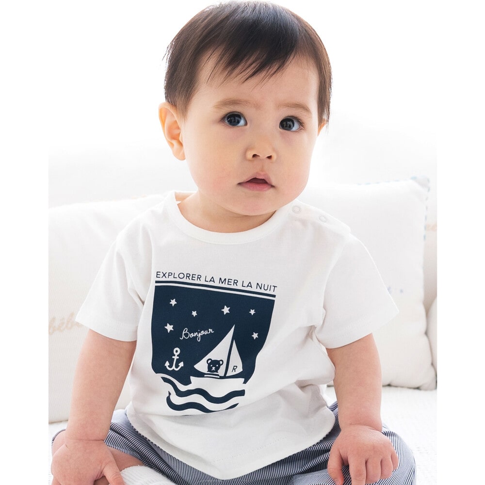 マリンTシャツ (70~90cm)(S(70-80cm) ホワイト): 新生児/ベビー【べべ